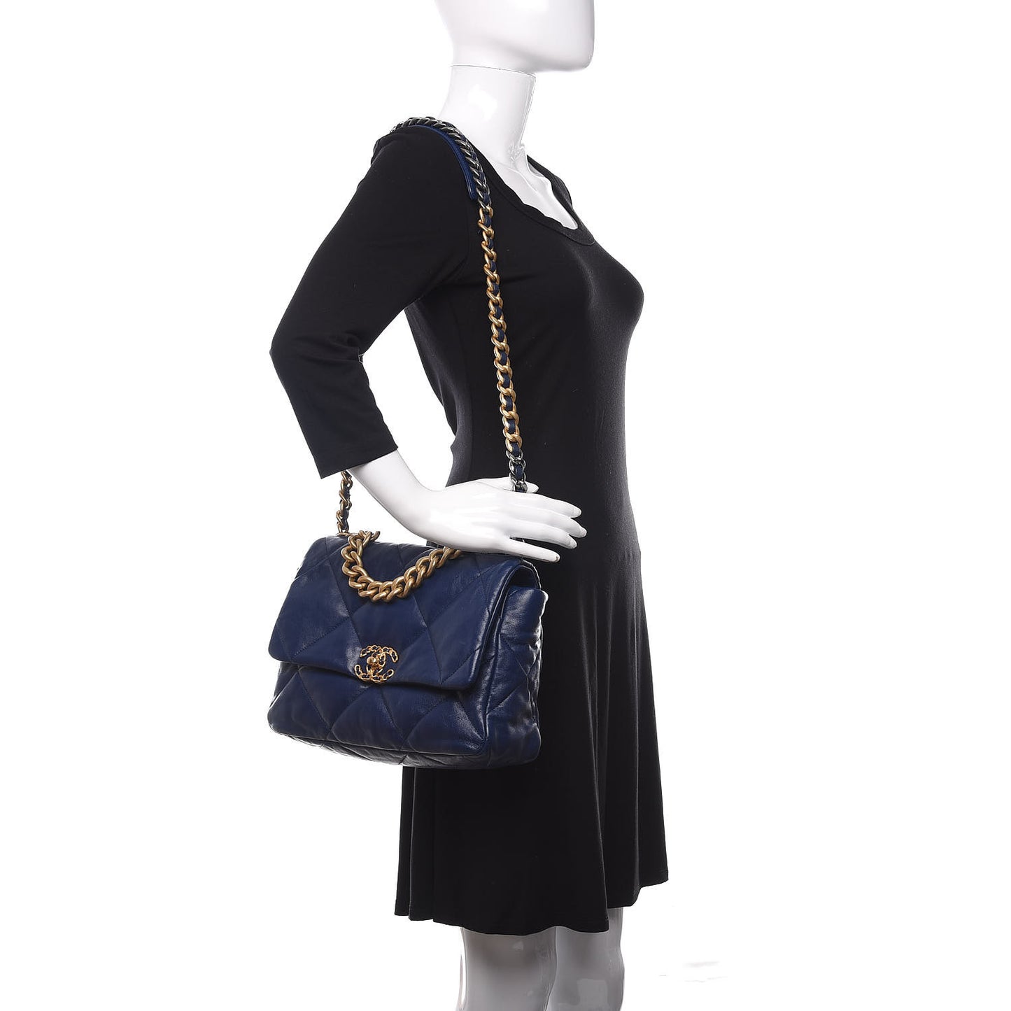 Goatskin Quilted Medium Chanel 19 Flap Dark Blue