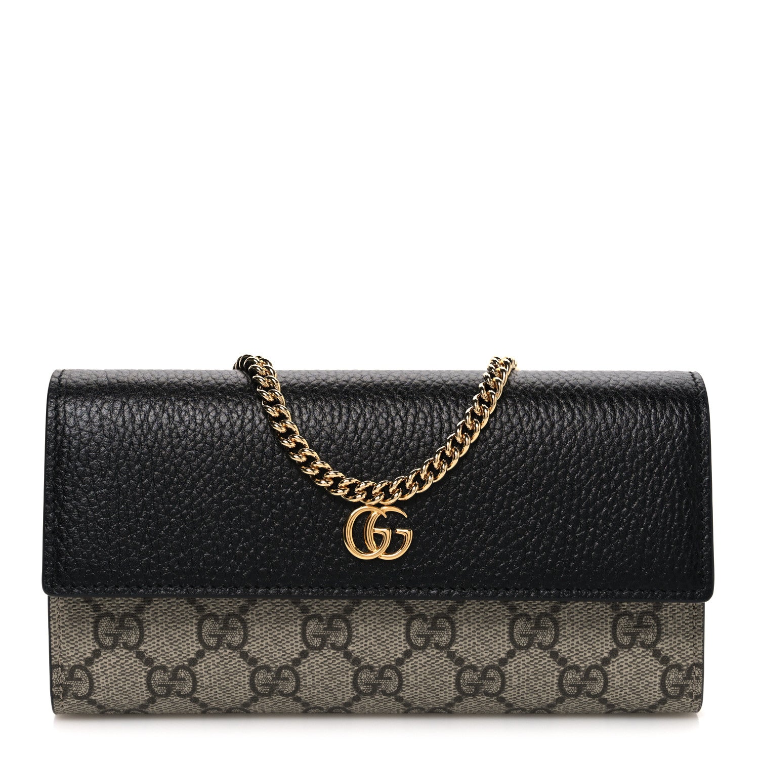 Gucci Dollar Calfskin GG Supreme Monogram Petite GG Marmont Wallet Chain Bag Black Beige Ebony 1 of 11