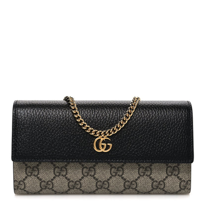 Gucci Dollar Calfskin GG Supreme Monogram Petite GG Marmont Wallet Chain Bag Black Beige Ebony 1 of 11