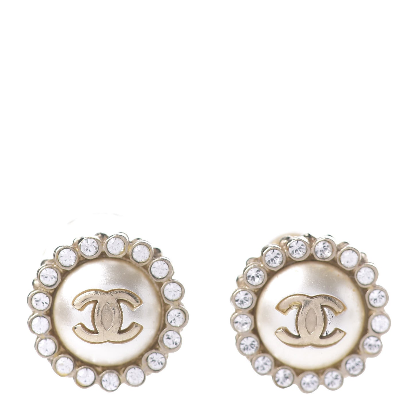 Pearl Crystal CC Earrings Gold