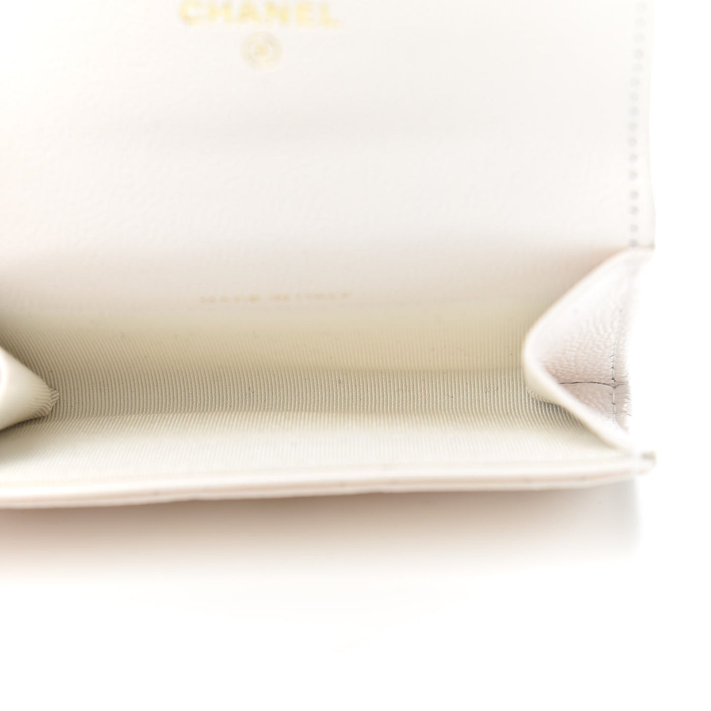 Caviar Quilted Flap Card Holder Wallet White