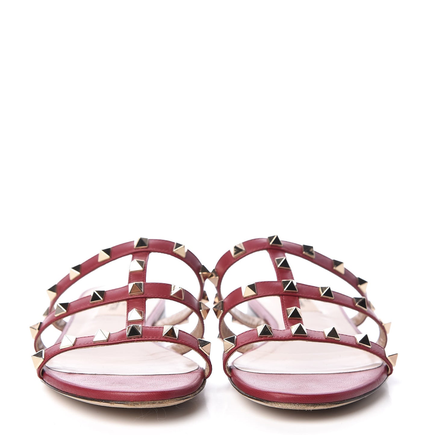 Calfskin Rockstud Caged Flat Slide Sandals 37.5 Rubino