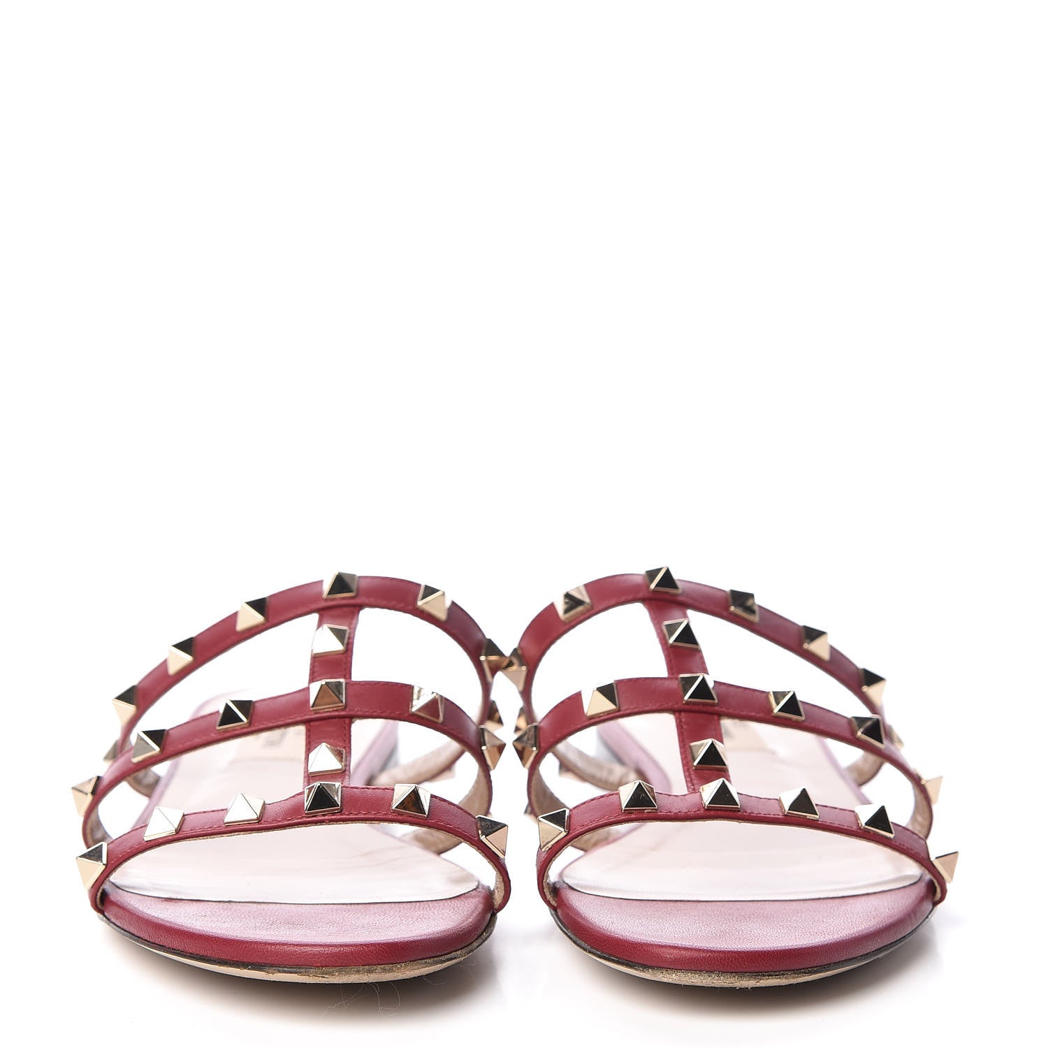 Valentino Garavani Calfskin Rockstud Caged Flat Slide Sandals 37.5 Rubino 2 of 13