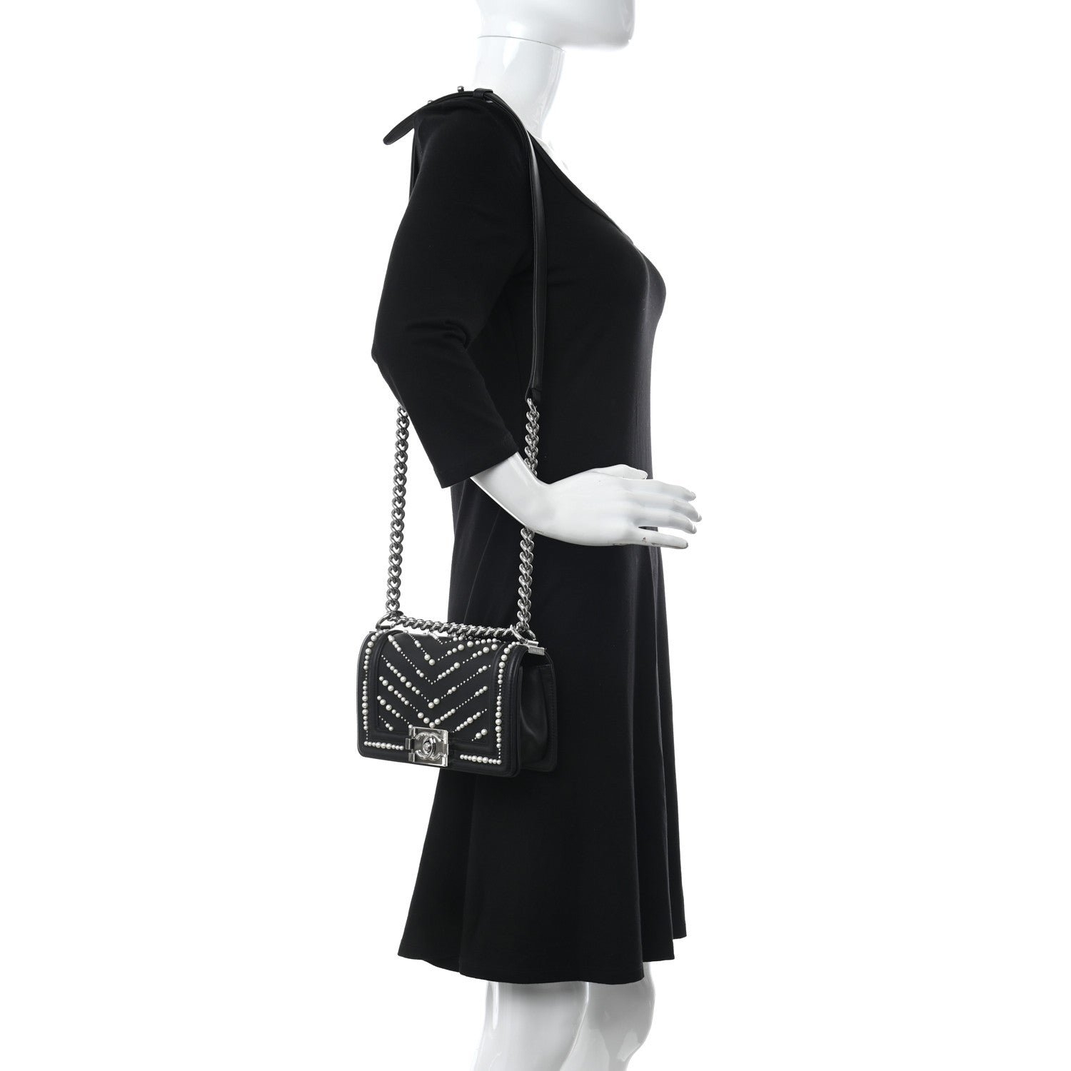 Chanel Calfskin Pearl Chevron Small Boy Flap Black 2 of 10
