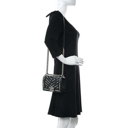 Chanel Calfskin Pearl Chevron Small Boy Flap Black 2 of 10