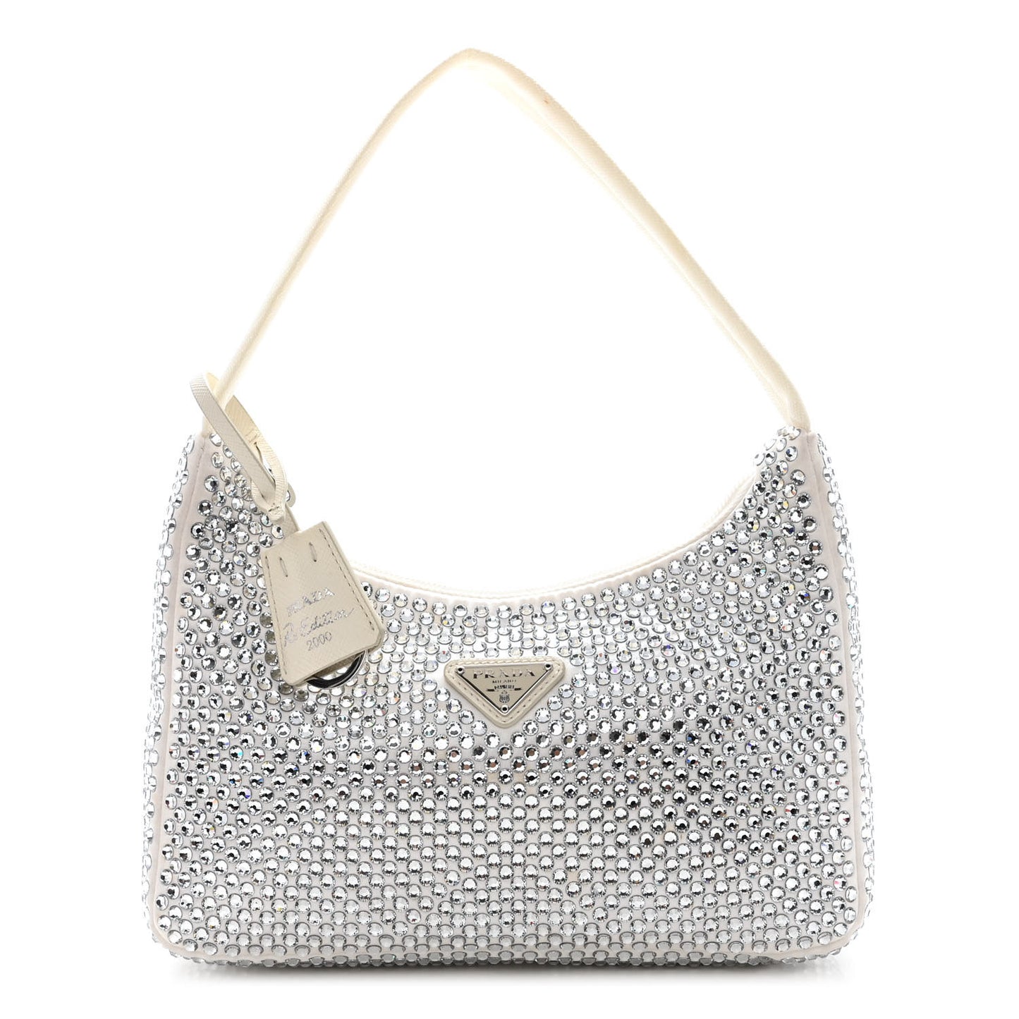 Satin Crystal Mini Re-Edition 2000 Bag White