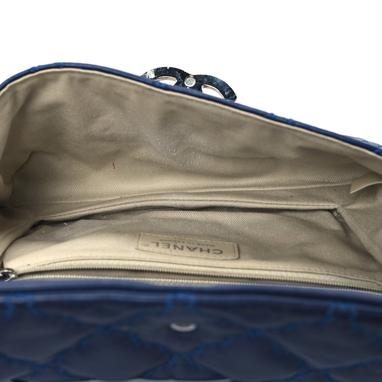 Calfskin Quilted Double Stitch Hamptons Clutch with Chain Blue