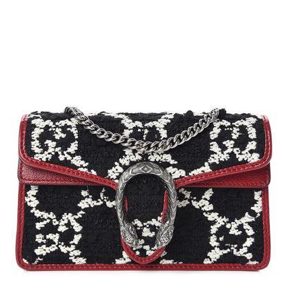 Gucci Tweed GG Monogram Super Mini Dionysus Shoulder Bag Black White Romantic Cherry 1 of 10