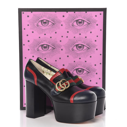Gucci Malaga Kid Web Pearly GG Platform Loafer Pumps 40 Black Hibiscus Red Mystic White Blue 8 of 8