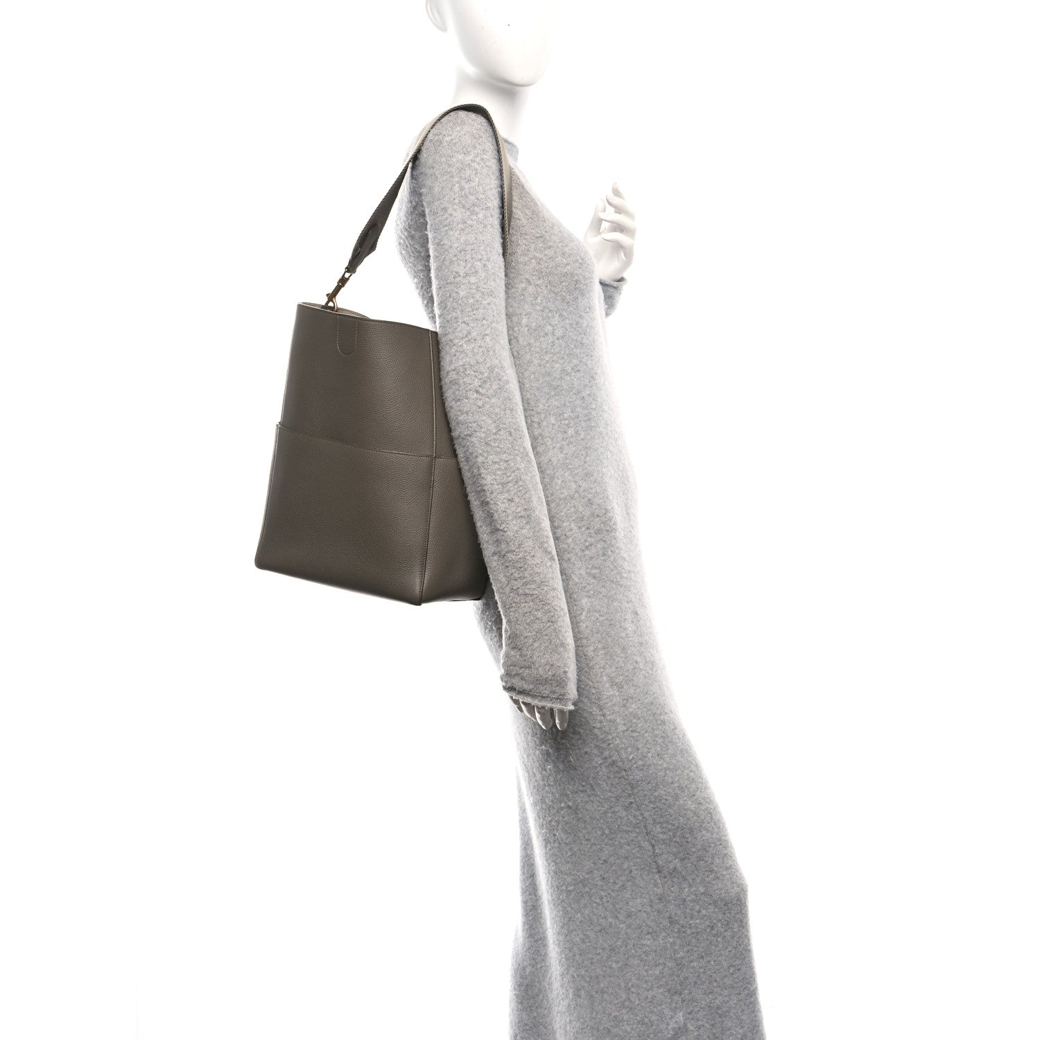 Celine Soft Grained Calfskin Sangle Bucket Bag Taupe 3 of 10