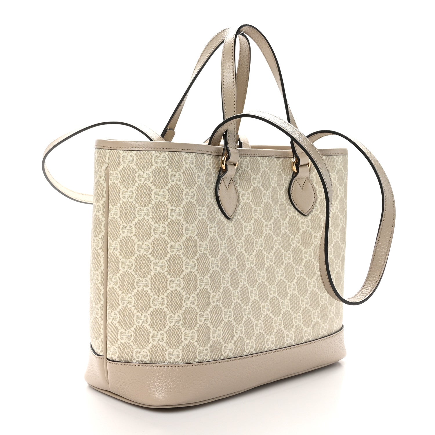 Gucci GG Supreme Monogram Textured Dollar Calfskin Small Ophidia Shoulder Tote Bag Beige Mystic White Oatmeal 3 of 10