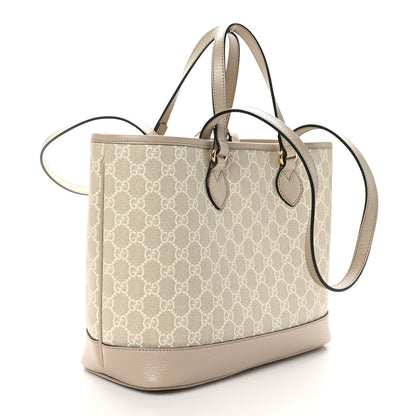Gucci GG Supreme Monogram Textured Dollar Calfskin Small Ophidia Shoulder Tote Bag Beige Mystic White Oatmeal 3 of 10