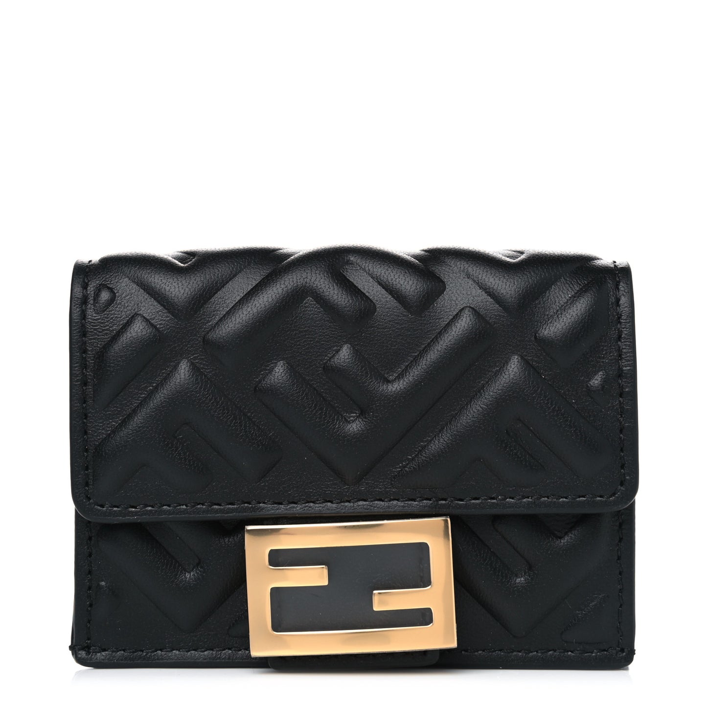 Nappa Matisse FF Diagonal Embossed Micro Tri-Fold Wallet Black