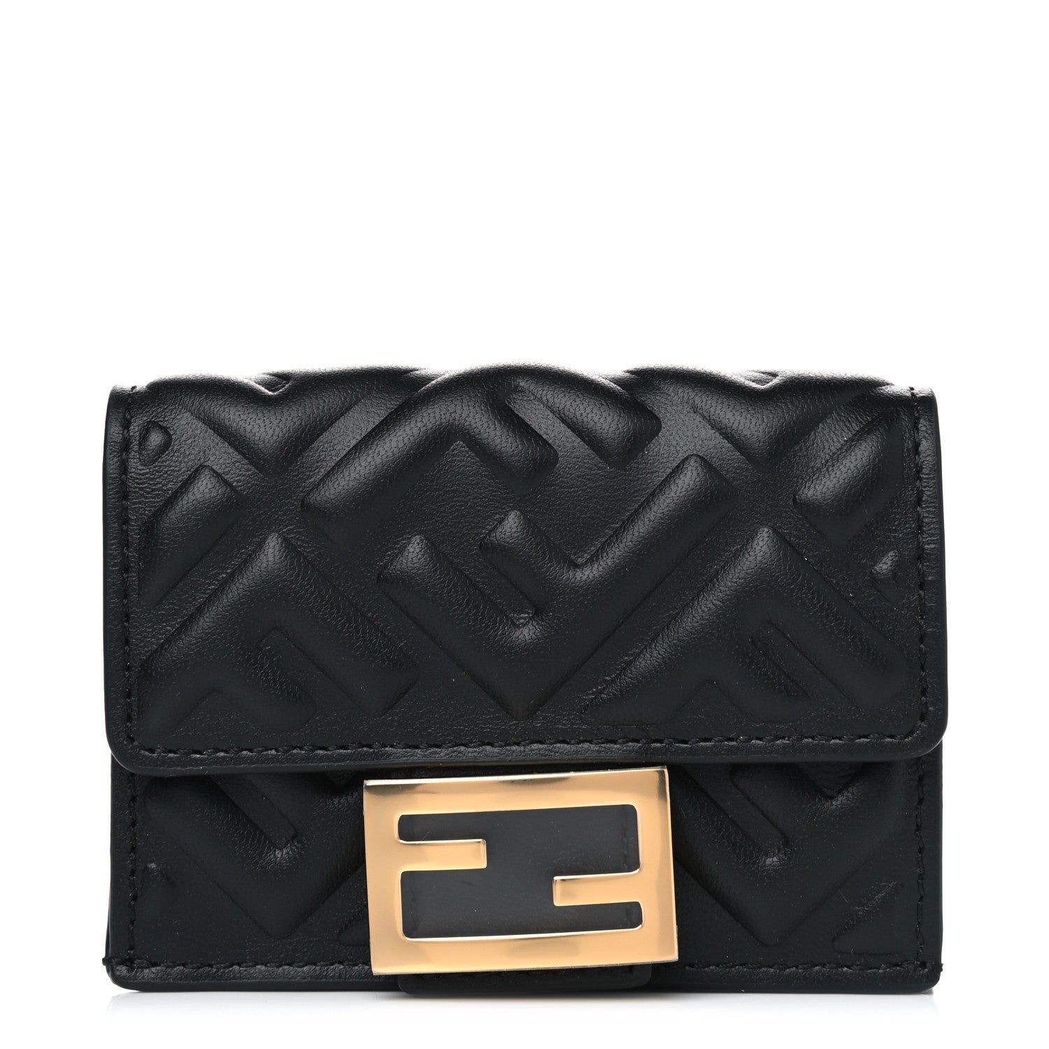 Fendi Nappa Matisse FF Diagonal Embossed Micro Tri-Fold Wallet Black 1 of 4
