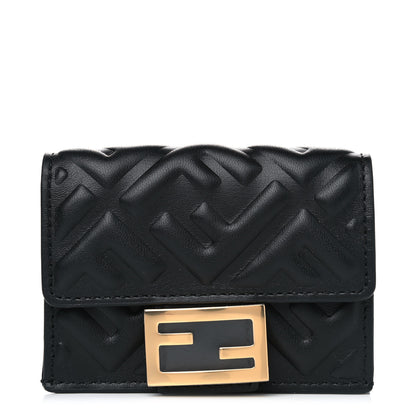 Fendi Nappa Matisse FF Diagonal Embossed Micro Tri-Fold Wallet Black 1 of 4