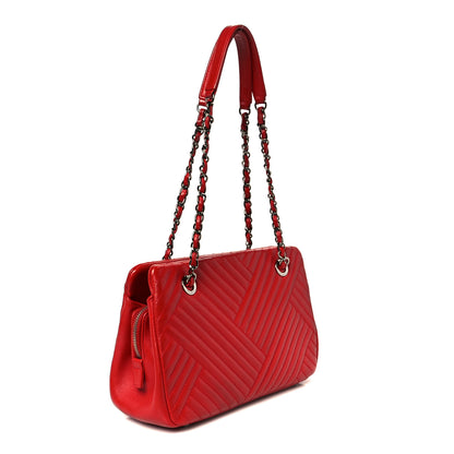 Chanel Lambskin Quilted CC Crossing Shopping Tote Red 3 of 11
