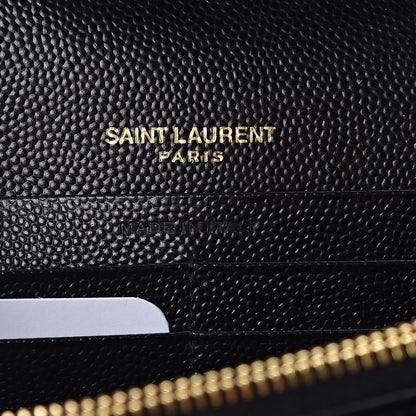 Saint Laurent Grain De Poudre Matelasse Chevron Monogram Chain Wallet Black 6 of 9