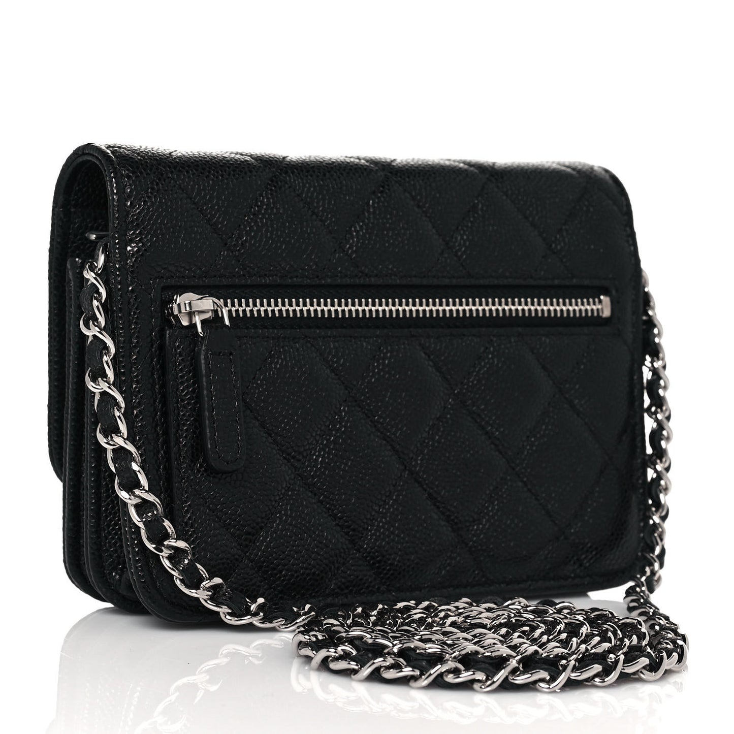 Caviar Quilted Mini Wallet On Chain WOC Black