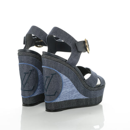 Louis Vuitton Canvas Blue Shore Wedge Sandal 38 Marine 4 of 7