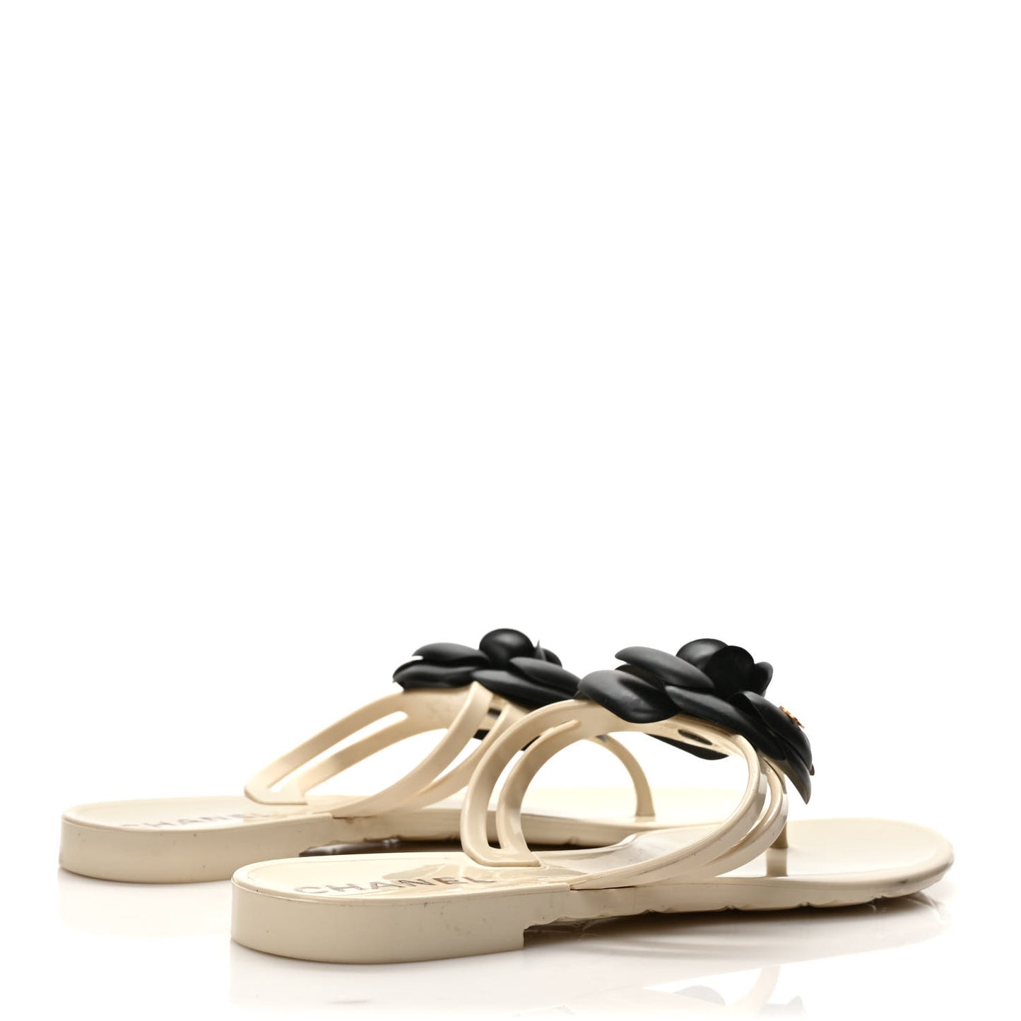 Jelly Camellia Thong Sandals 35 Ivory Black