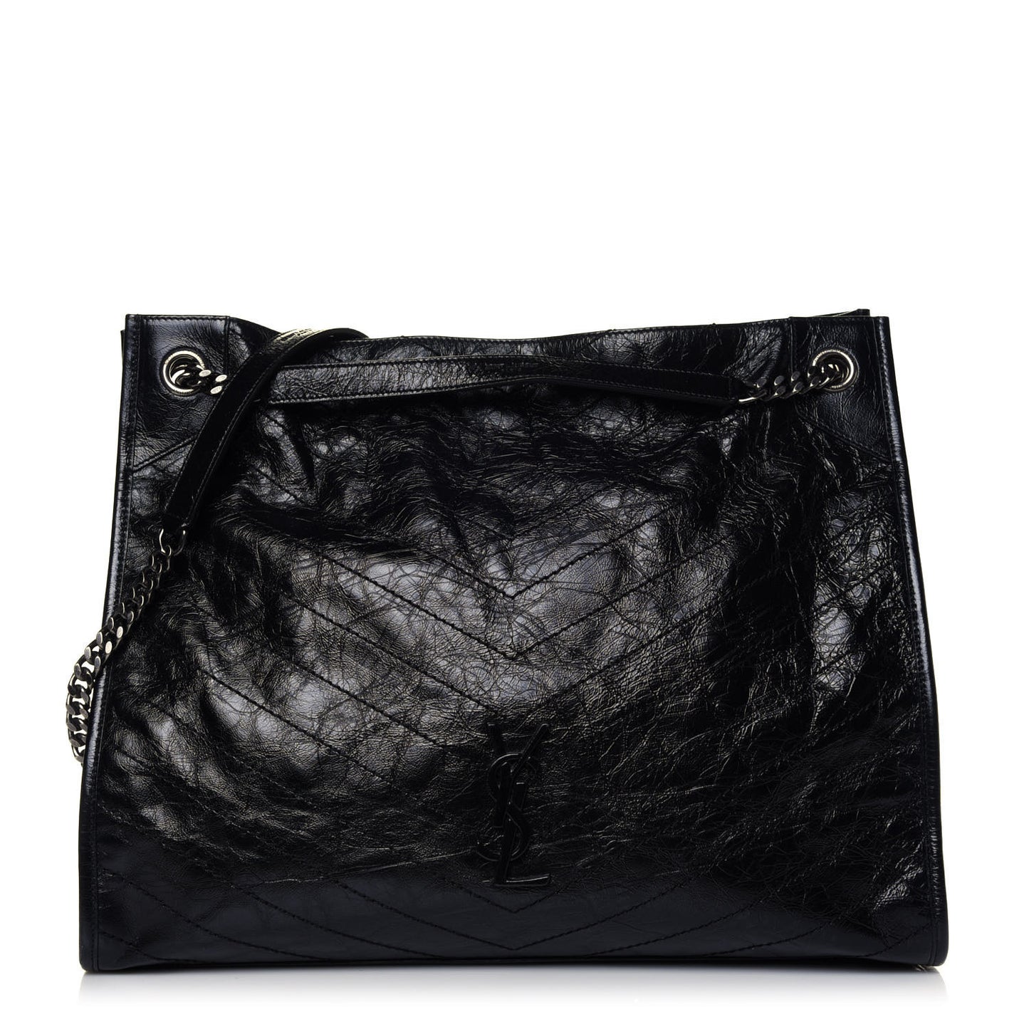 Crinkled Calfskin Matelasse Monogram Niki Shoulder Bag Black