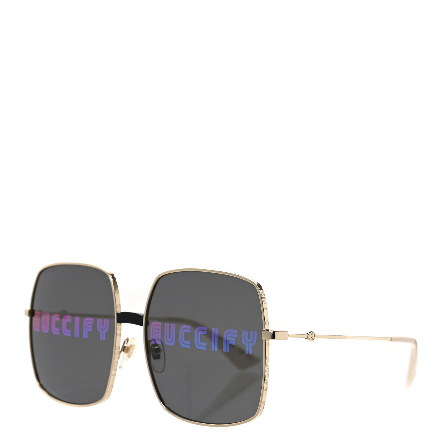 Gucci Metal Rectangular Guccify Frame Sunglasses GG0414S Gold 1 of 7