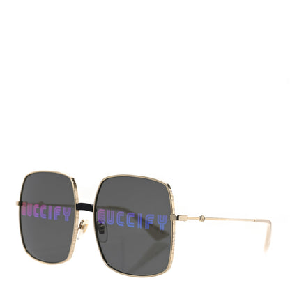 Gucci Metal Rectangular Guccify Frame Sunglasses GG0414S Gold 1 of 7