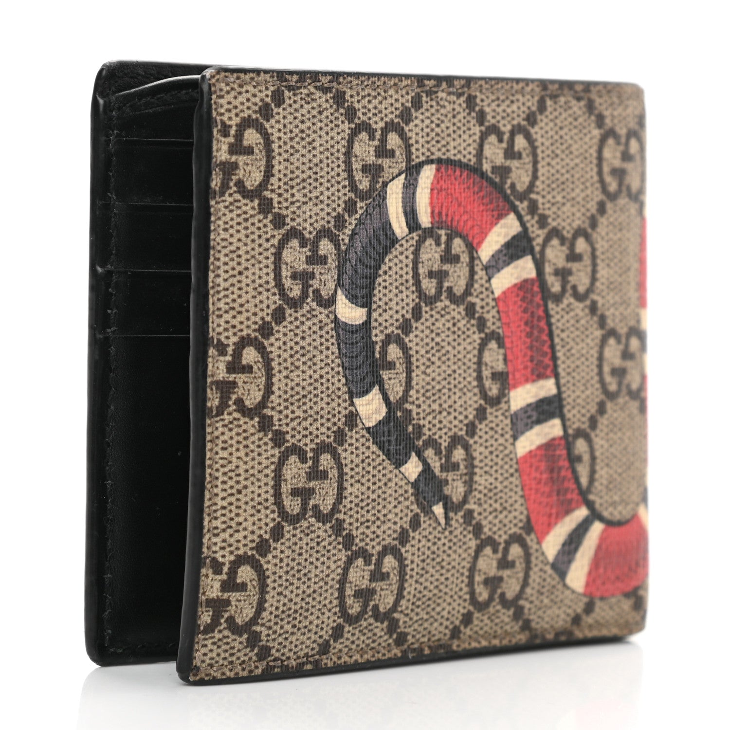 Gucci GG Supreme Monogram Selleria Calfskin Kingsnake Nice Bi-Fold Wallet Beige Ebony Multicolor Black 3 of 12