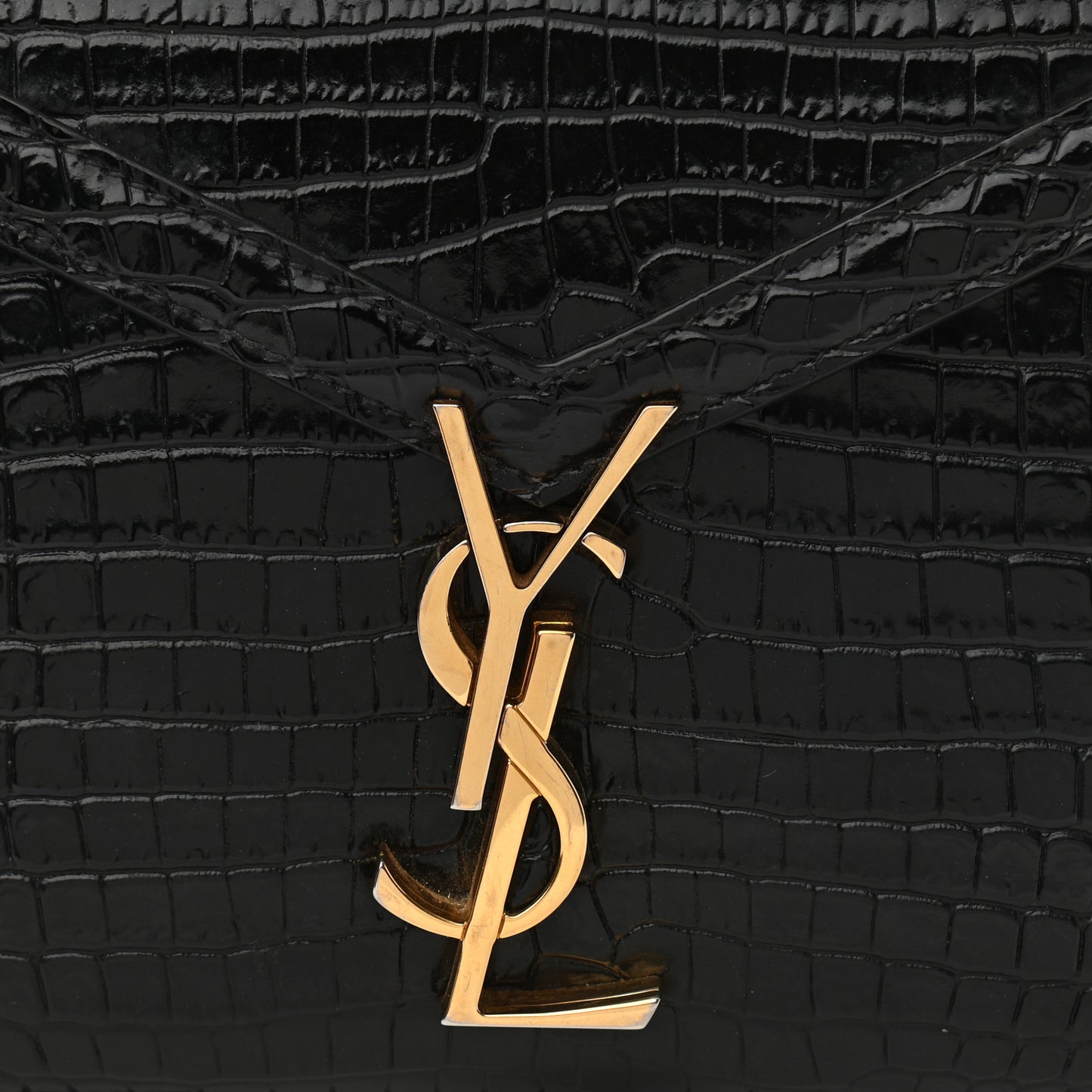 Calfskin Crocodile Embossed Mini Classic Monogram Cassandra Top Handle Black