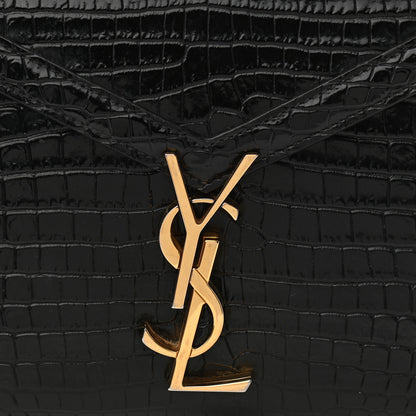 Saint Laurent Calfskin Crocodile Embossed Mini Classic Monogram Cassandra Top Handle Black 7 of 12