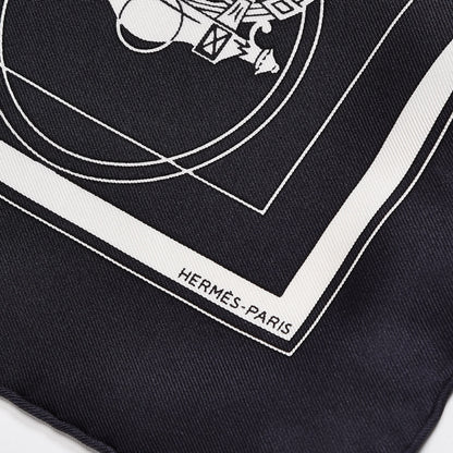 Hermes Silk Ex Libris Pocket Square Scarf Navy Bleu 3 of 5