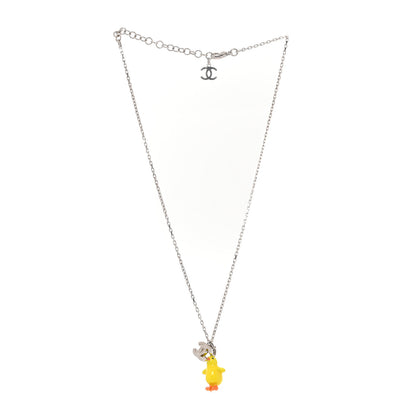 Chanel Metal Resin Strass Crystal CC Baby Chick Pendant Necklace Silver Yellow Orange 3 of 5