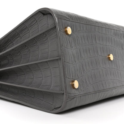Saint Laurent Calfskin Crocodile Embossed Large Sac De Jour Carryall Grey 9 of 10