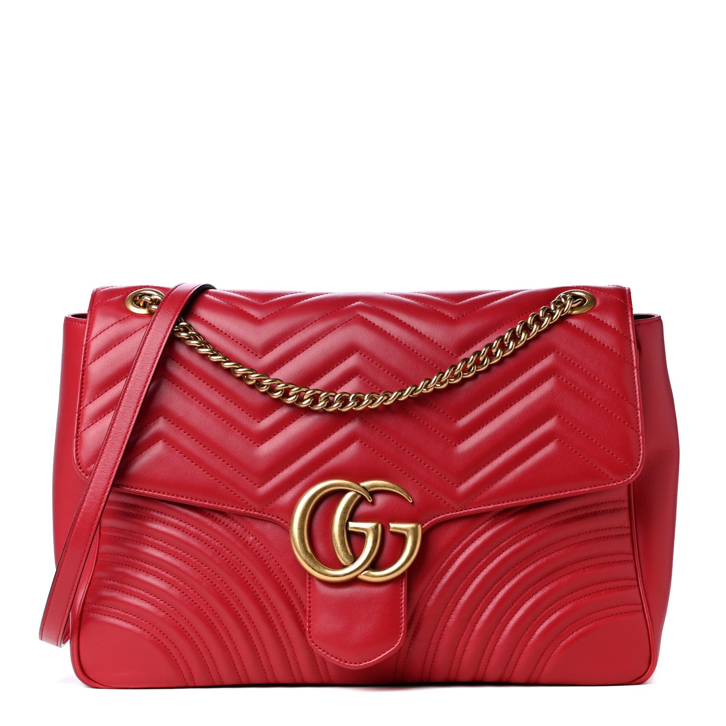 Calfskin Matelasse Large GG Marmont Shoulder Bag Hibiscus Red
