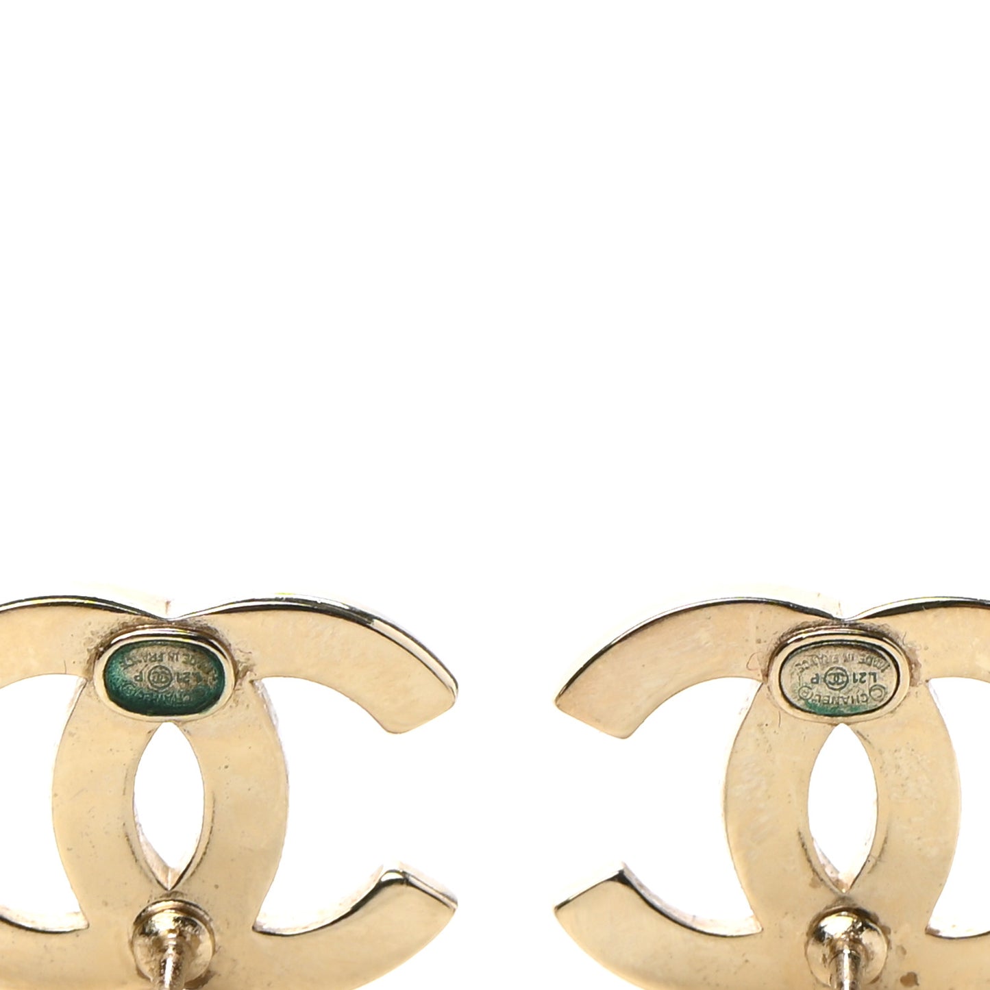 Crystal Metal CC Paris Button Stud Earrings Gold