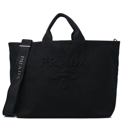 Prada Canvas Embroidered Drill Tote Black 1 of 9