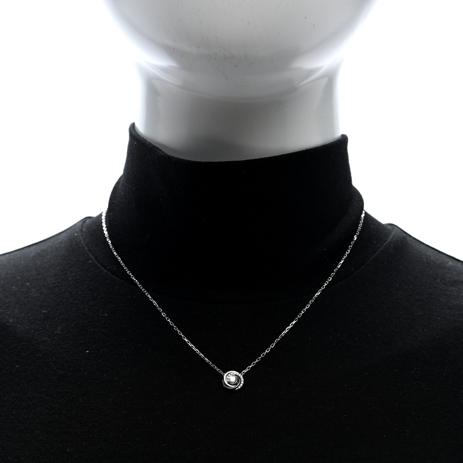 Cartier 18K White Gold Black Ceramic Diamond Small Trinity Pendant Necklace 2 of 5