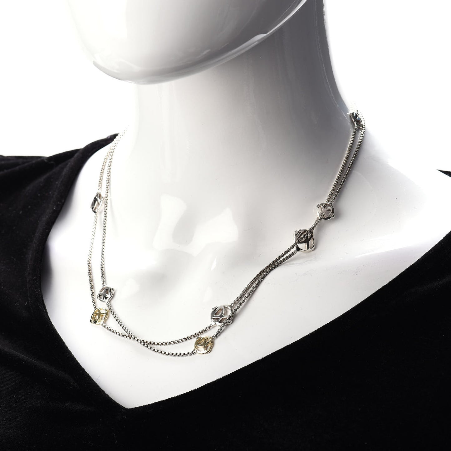 Sterling Silver 14K Yellow Gold Logo Station Necklace 36"