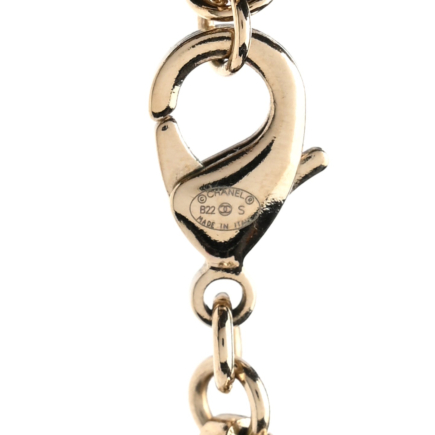 Metal Lambskin CC Chain Necklace Gold White