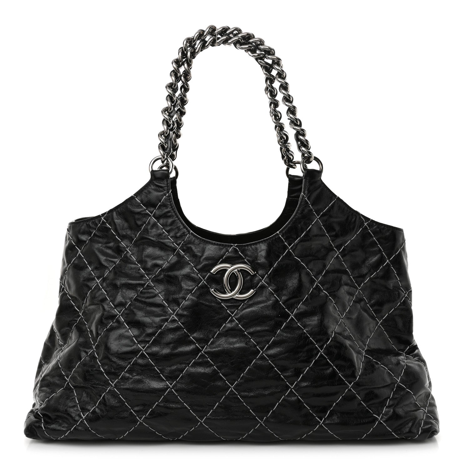 Chanel Glazed Goatskin Double Contrast Stitch Tote Black Black Black 1 of 12