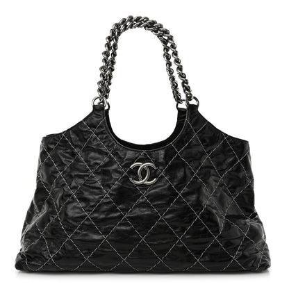 Chanel Glazed Goatskin Double Contrast Stitch Tote Black Black Black 1 of 12