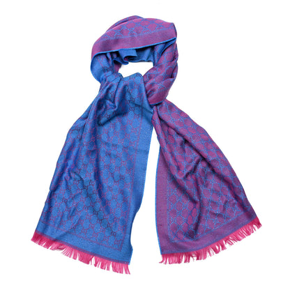 Gucci Wool Lame Jacquard GG Monogram Stenlux Scarf Fuxia Sky Blue 1 of 4