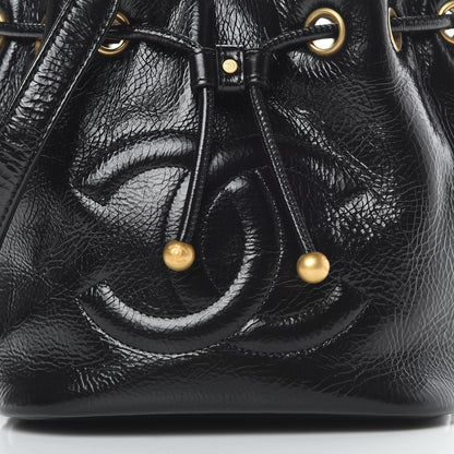 Chanel Shiny Aged Calfskin CC Chain Mini Drawstring Bag Black 8 of 10
