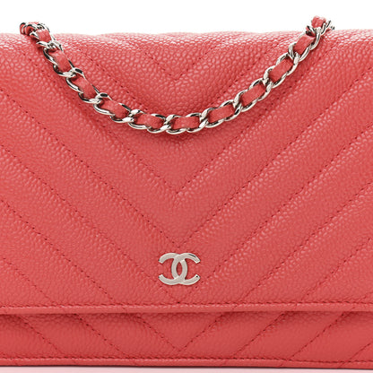 Chanel Caviar Chevron Quilted Wallet On Chain WOC Coral 8 of 11