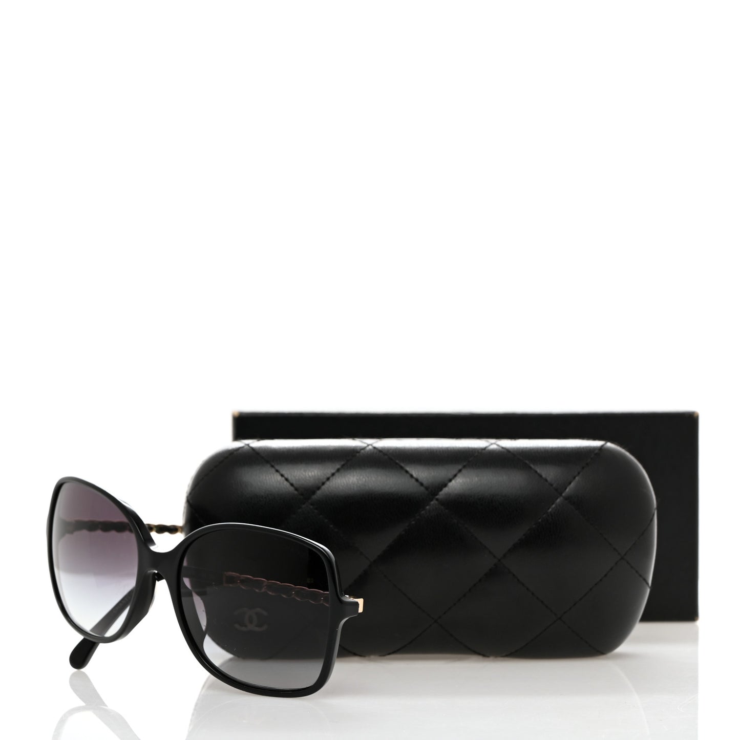 Lambskin Square Chain Sunglasses 5210-Q Black