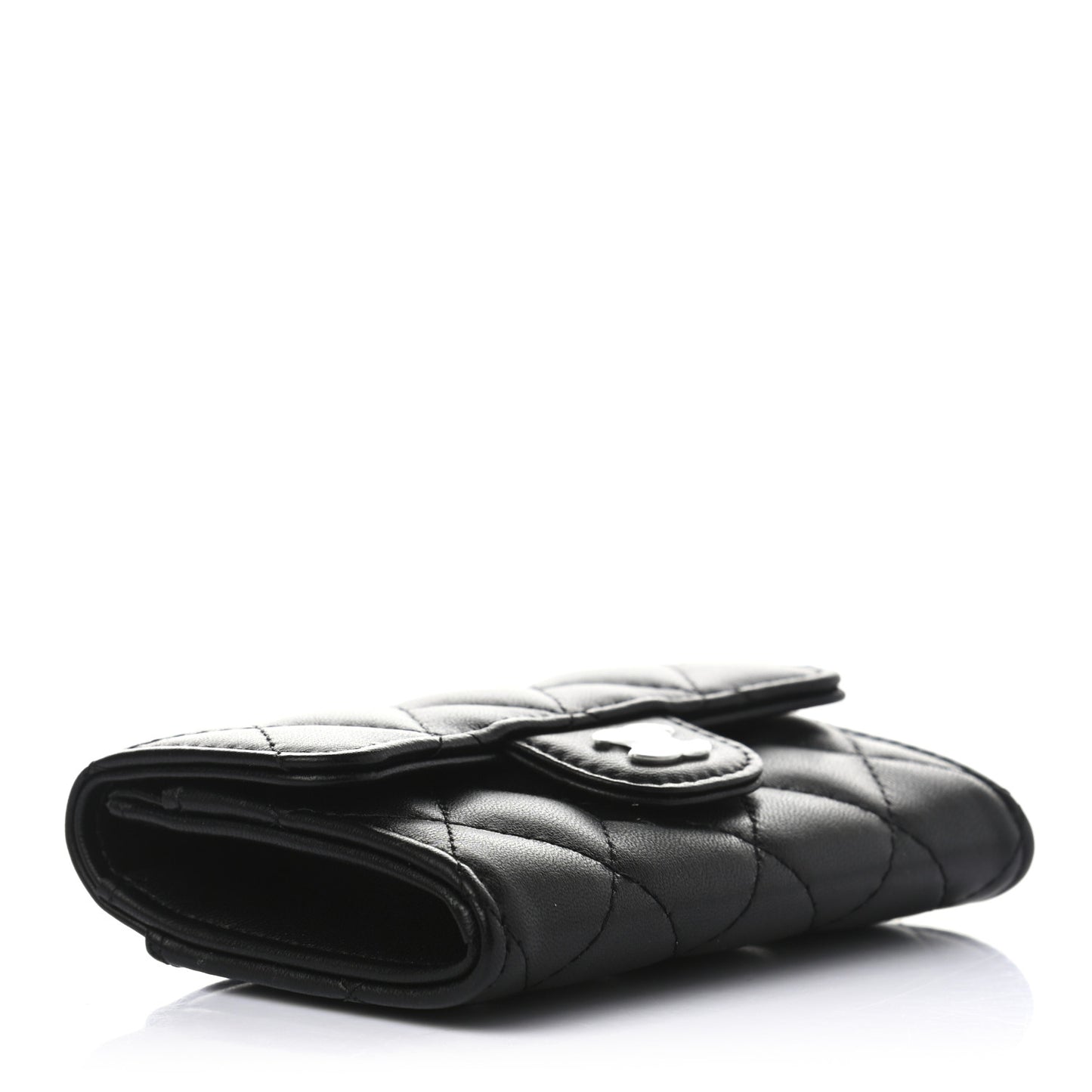 Lambskin Quilted Flap Card Holder Wallet Black