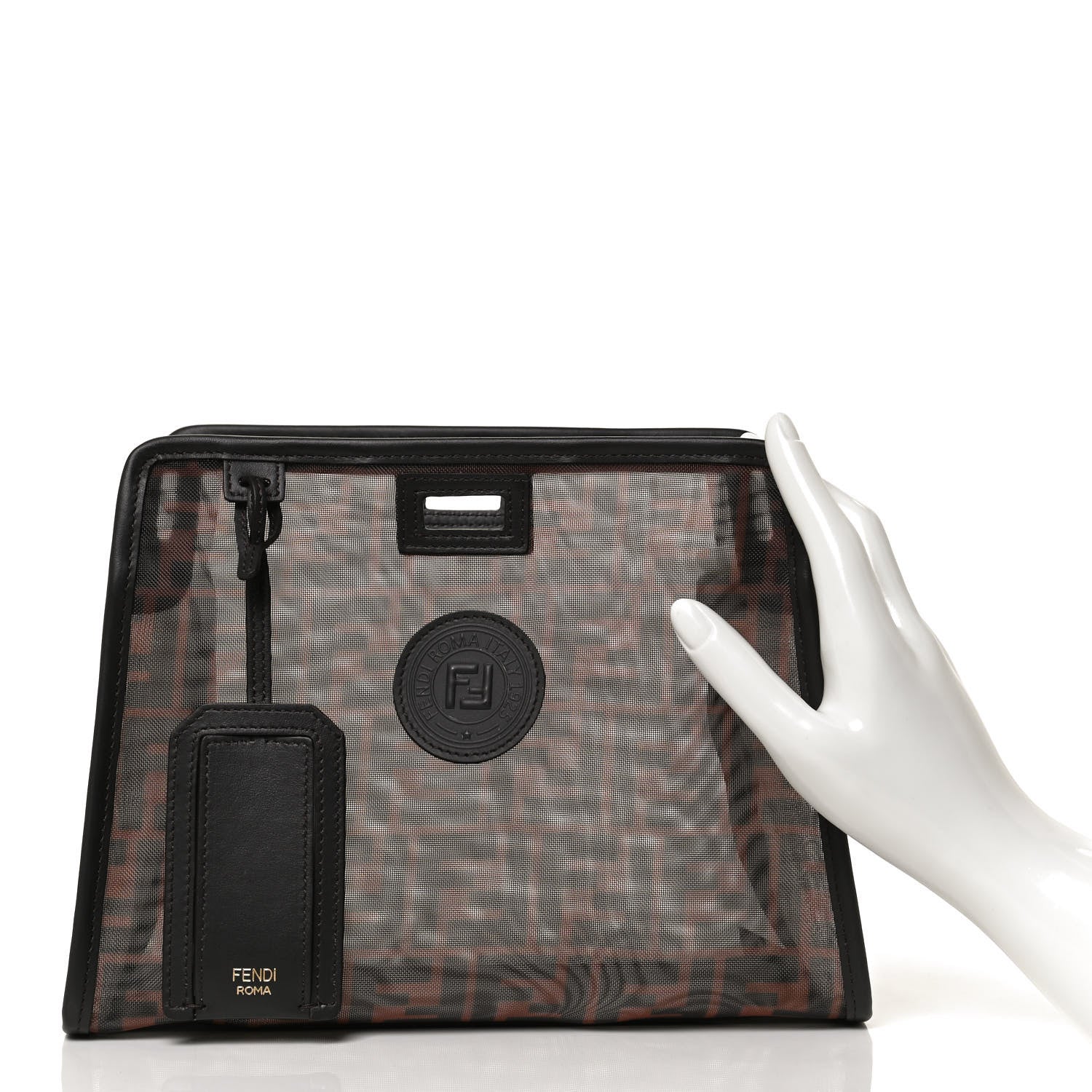 Fendi Mesh Vitello Century FF 1974 Mini Peekaboo Defender Cover Marrone Black Ebano 2 of 12