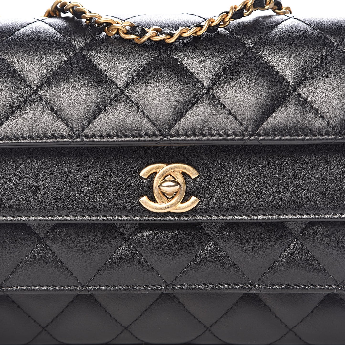 Calfskin Quilted Triple Flap Black