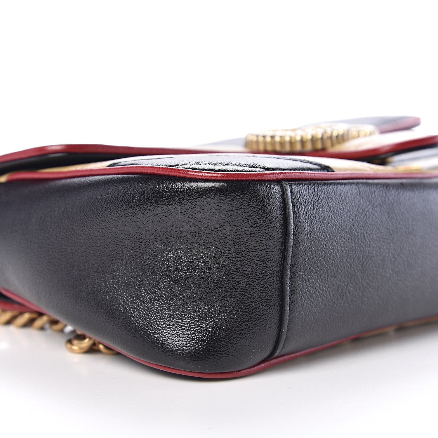 Gucci Vintage Effect Calfskin Matelasse Diagonal Striped Small Torchon GG Marmont Shoulder Bag Black Beige 7 of 9