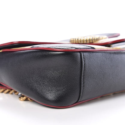 Gucci Vintage Effect Calfskin Matelasse Diagonal Striped Small Torchon GG Marmont Shoulder Bag Black Beige 7 of 9